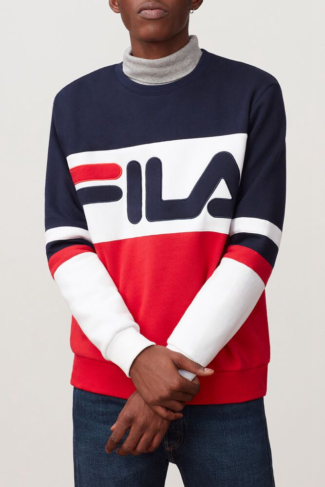 Fila Sweatshirt Mens Red/Navy/White - Freddie - Philippines 6487519-NJ